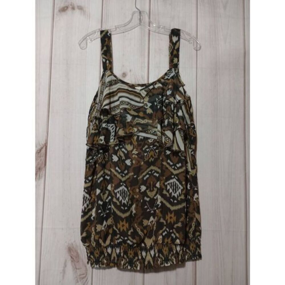 Avenue Womens Brown‎ Tribal Ikat Ruffle Cold Shoulder Blouse Top Size 14/16